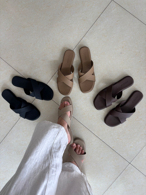 Criss Cross Slid-On Sandals